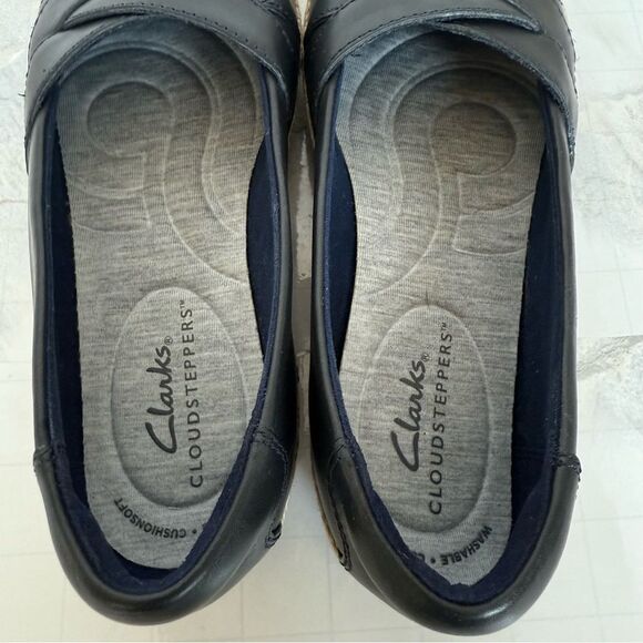 Clarks Black Leather Cloudstepper Comfort Slip On Espadrille Loafer Sz 5.5 - Picture 14 of 14
